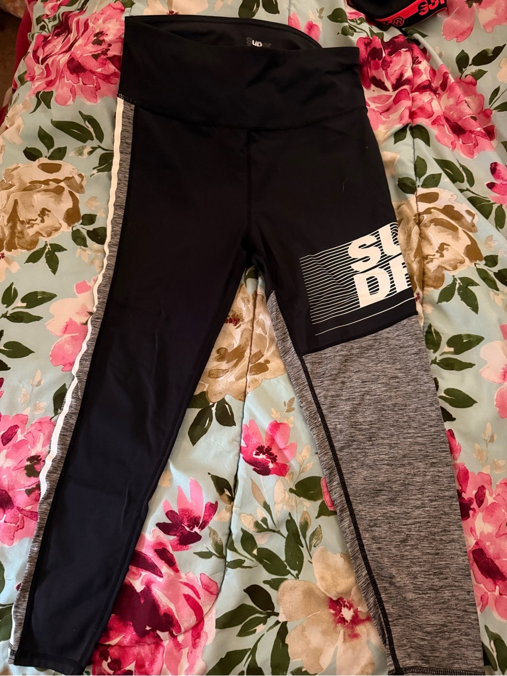 Superdry Black and Gray Colorblock Leggings
